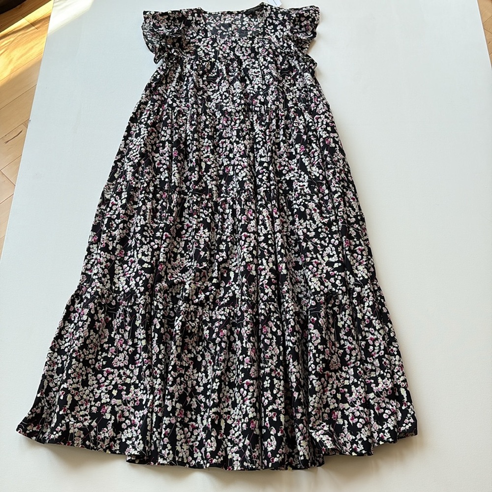 Banana Republic Poplin Cotton Tiered Floral Dress-NWT- Black/Pink- Size SMALL - Picture 9 of 12